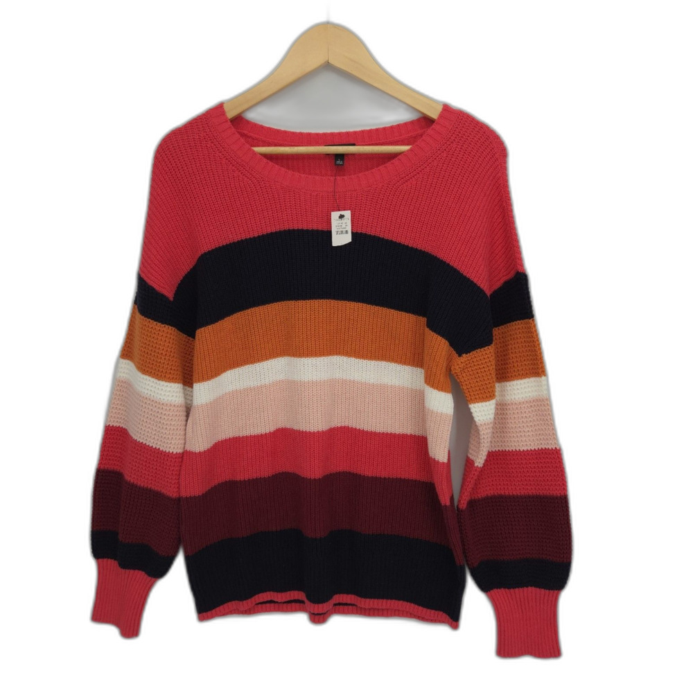 New Talbots Womens Mixed Stitched Sweater Crewneck Stripes Colorful Large